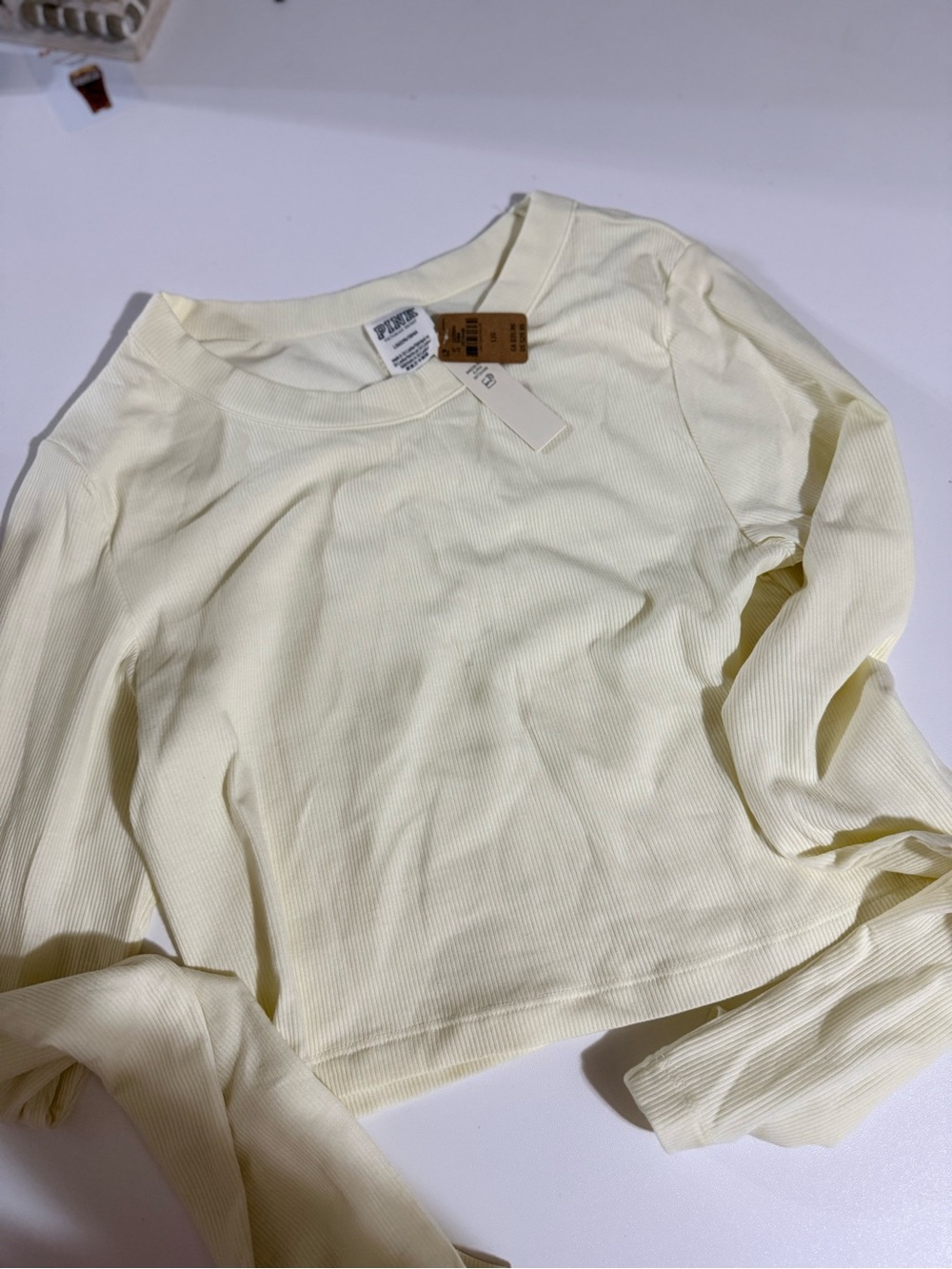 PINK Victoria's Secret Ribbed Long Sleeve Crop Top in Cream
